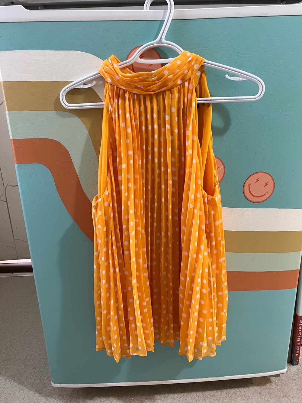 Karl Lagerfeld Yellow Polka Dot Swing Pleated Sleeveless High Collar Blouse